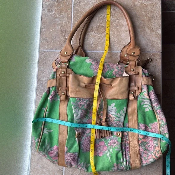 Anthropologie Lucky Penny Shoulder Bag Overnight Tote Satchel Floral Leather - Picture 10 of 16